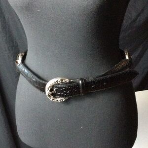 Brighton Black Croc-Embossed Belt with Silver Accents